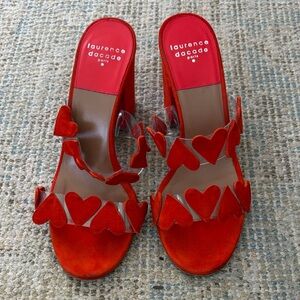 Laurence Dacade Red Heart-Appliqué Suede Mules
